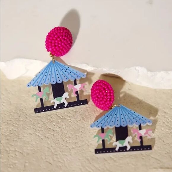 14k CAROUSEL HORSES fun whimsical kawaii novelty earrings - Picture 4 of 6